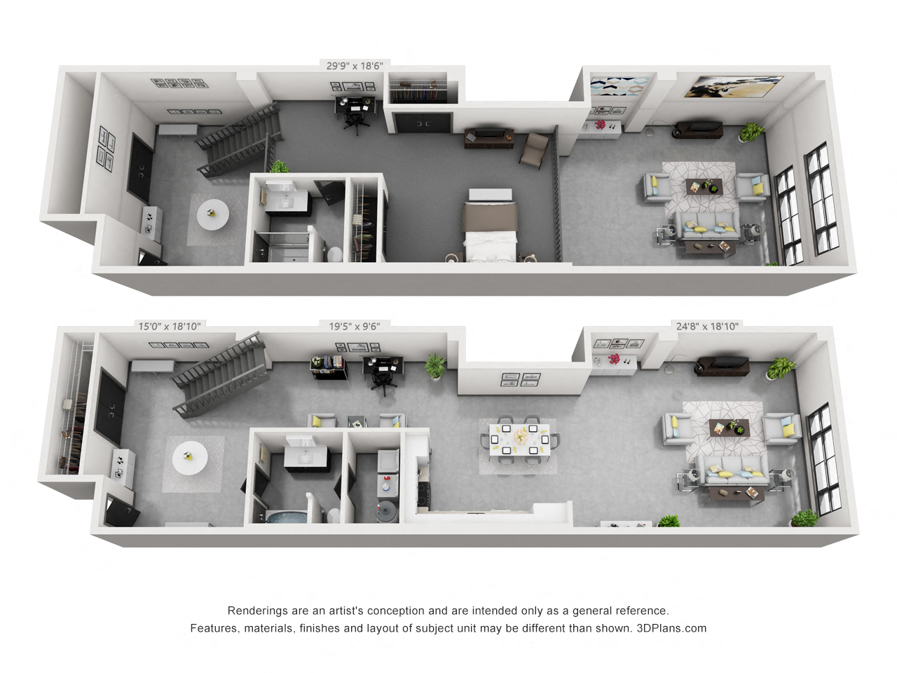 Floor plan for 2 beds, 2 baths, 1989 sqft